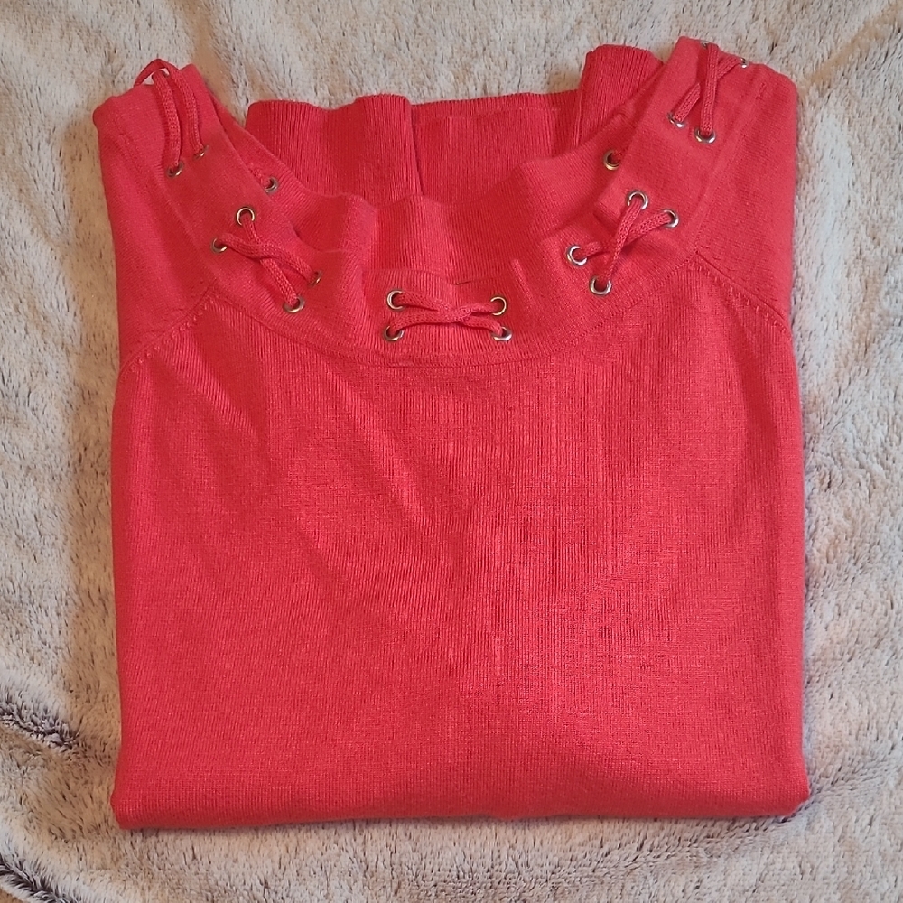 Women's Lace-Up Coral Sweater